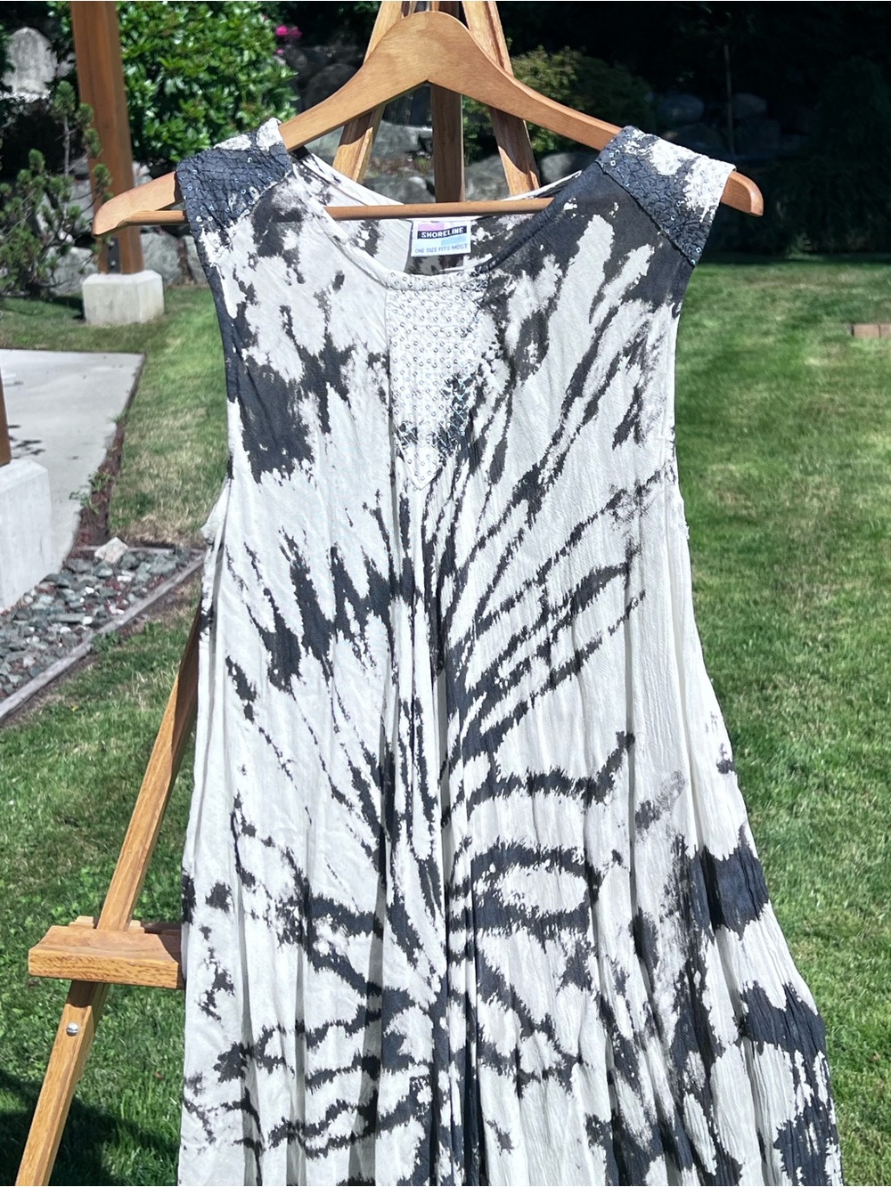 Shoreline Tie-Dye Beaded Sleeveless Midi Dress | One Size Boho Resort Cover-Up